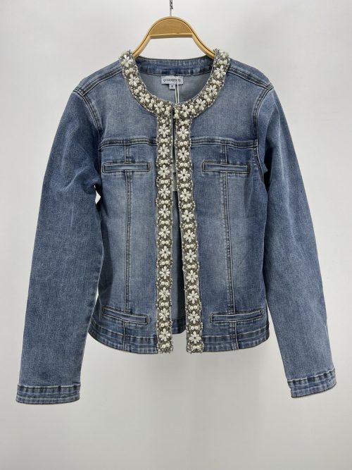 Classic Pearl-Embellished Denim Jacket