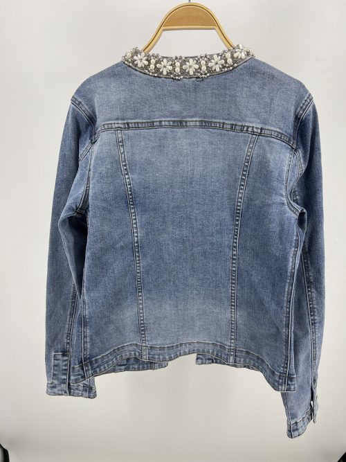 Classic Pearl-Embellished Denim Jacket